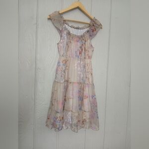 Silk Floral Teried dress cottagecore Gaudí Vintage Soul Italy Nautral Size S 42